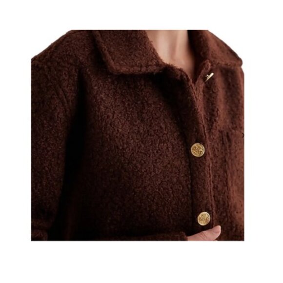 NWT Express Brown Teddy Jacket – Size Small – Faux Fur w/ Gold Button Details - Picture 3 of 9